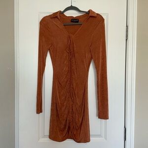 Burnt Orange Long Sleeve Mini Dress